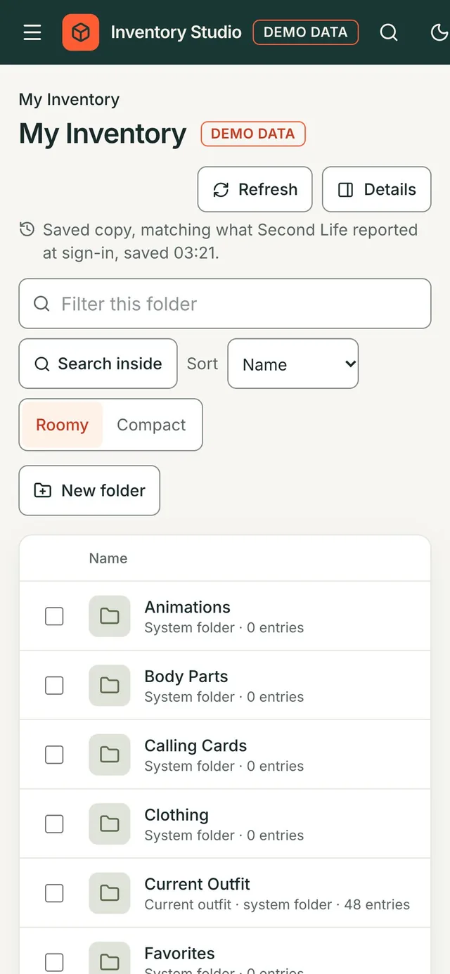 The same inventory on a phone.