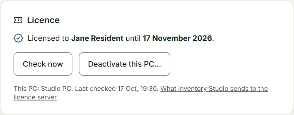 The Licence card on the admin page, saying this PC is licensed and until when.